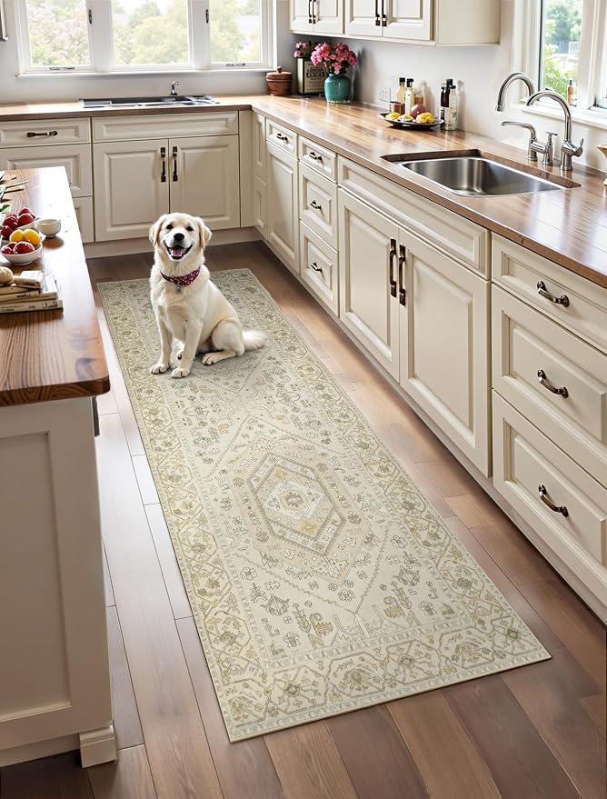 SERISSA Boho Washable Runner Rug, 2x5 Non-Slip Kitchen Runner Rug Vintage Beige by SERISSAHomeDecorCollection