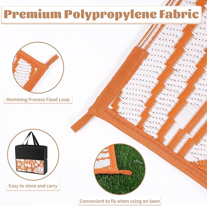 Ileading Outdoor Plastic Straw Rug 6x9ft Funny Floral Style Reversible Patio - Image 6