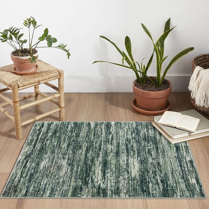 2x3 Modern Abstract Rug for Entryway, Dark Green Super Soft Small Area Rug - Image 2