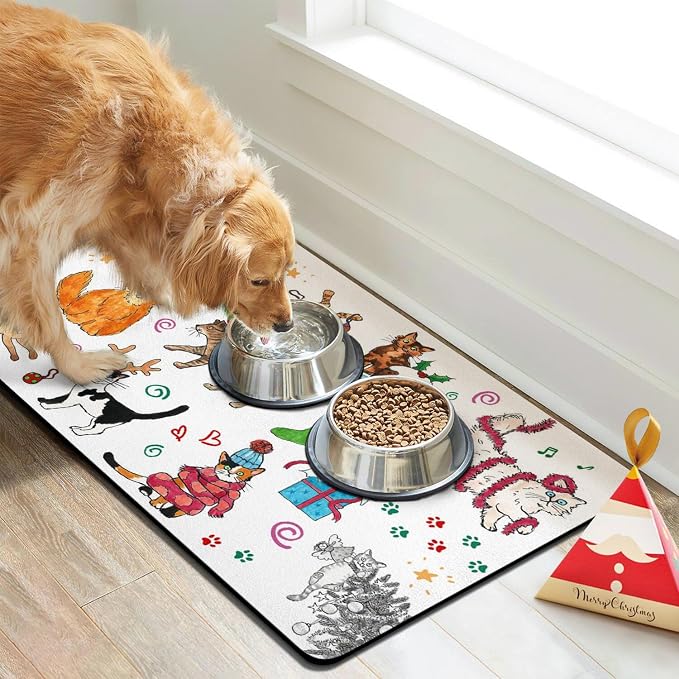 Dog Food Mats for Floors, Absorbent Dog Bowl Mats for Food and Water, Quick Dry - Image 2