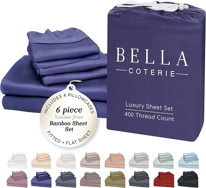 Bella Coterie 6 Piece Luxury Bamboo Viscose Queen Size Sheet Set | 100% by BC