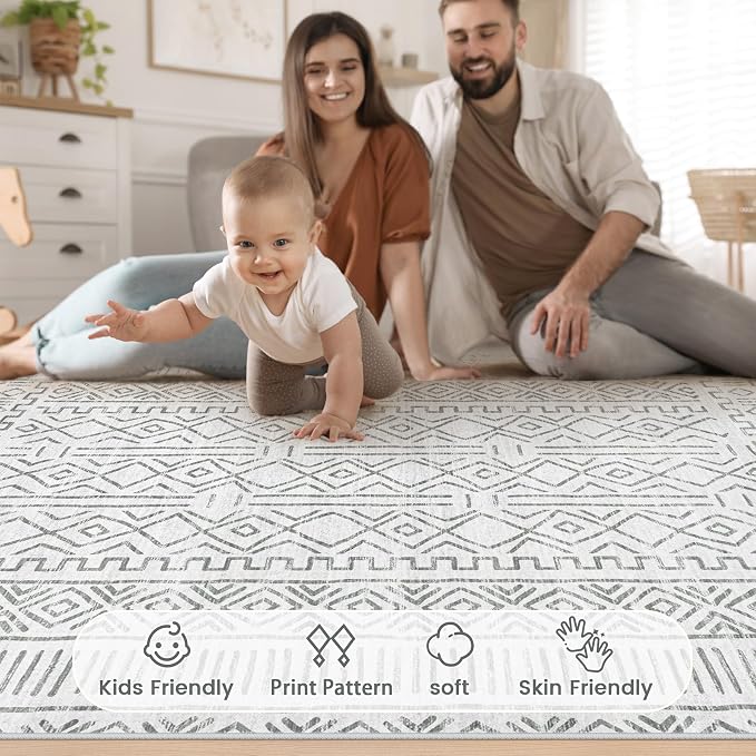 6x9 Area Rug Living Room: Washable Boho Geometric Moroccan Rug Neutral Modern - Image 4