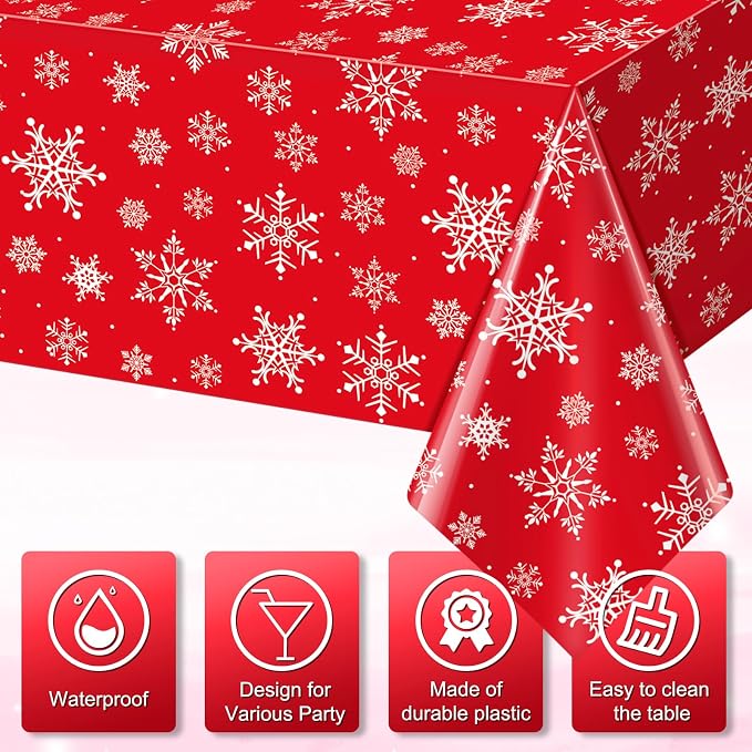 Jectivs 6 Pieces Christmas Snowflake Plastic Party Tablecloth Decorations - Image 3