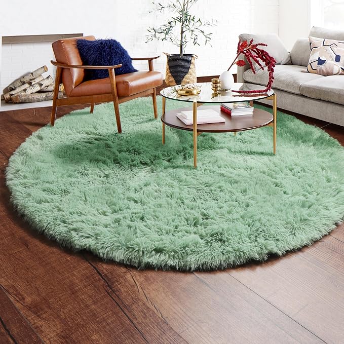 ONASAR Sage Green Round Area Rugs 5ft, Fluffy Soft Bedroom Circle Rug - Image 8
