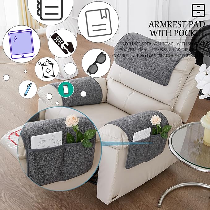 Armrest Cover, Recliner Chair Protector, Furniture Protector Slip, Side Storage - Image 3