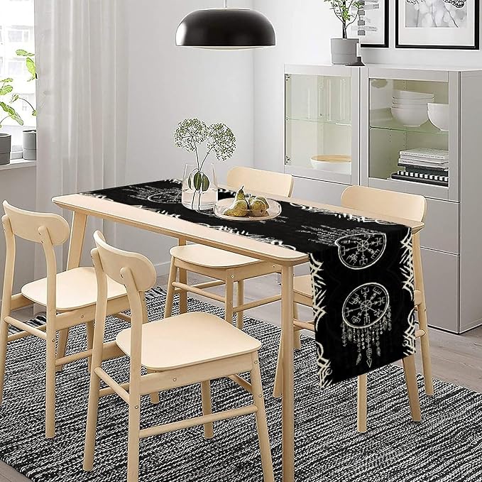 Viking Table Runner, Nordic Ancient Mythical Runes Print Table Runner - Image 2