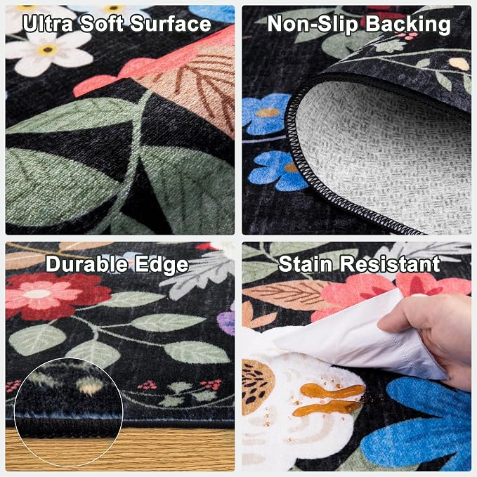 8x10 Area Rugs for Living Room: Washable Rug Vintage Large Soft Boho Floral - Image 6