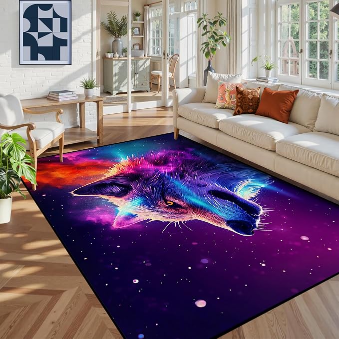 6' x 9' Galaxy Wolf Rug Large 3D Fierce Wolves Space Area Rugs - Image 8