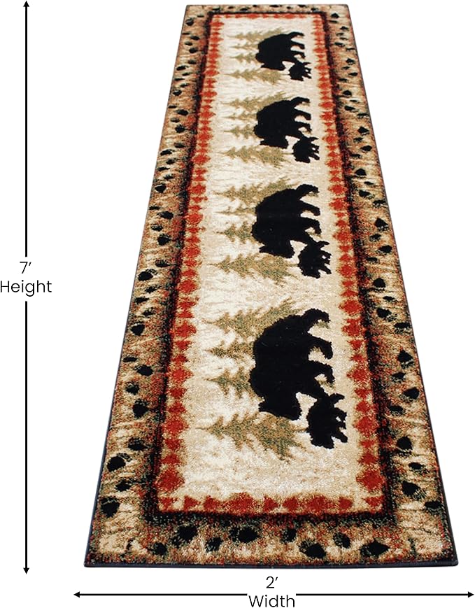 Masada Rugs, Cabin Lodge Area Rug Bear and Cub Scene Runner - Image 2