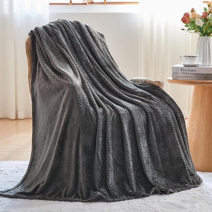 NEWCOSPLAY Super Soft Throw Blanket Dark Grey Premium Silky Flannel Fleece - Image 3