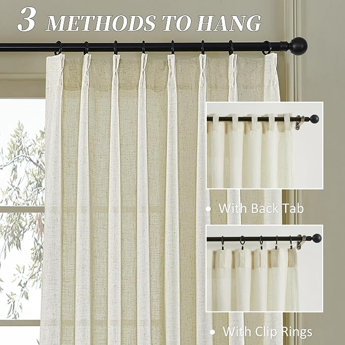 MASWOND Extra Long Sheer Linen Curtain 132 Inches 2 Panels, Pinch Pleated 2 - Image 2