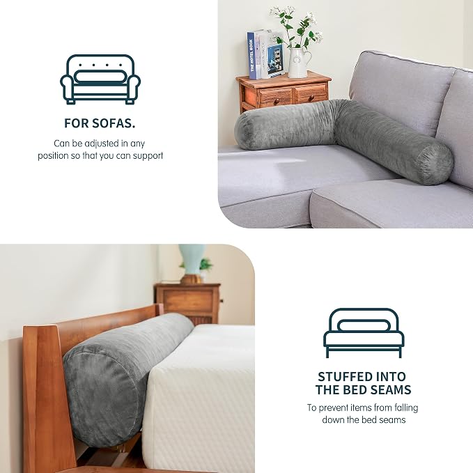 SyMax 7.8"x60" Body Pillow for Queen Bed, Bolster w/Removable Polyester Cover - Image 2