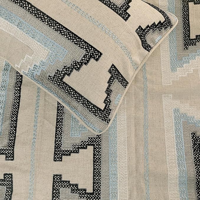 The HomeCentric King Queen Twin Blue & Ivory Designer Twin 53"x18" Bed Runner - Image 3