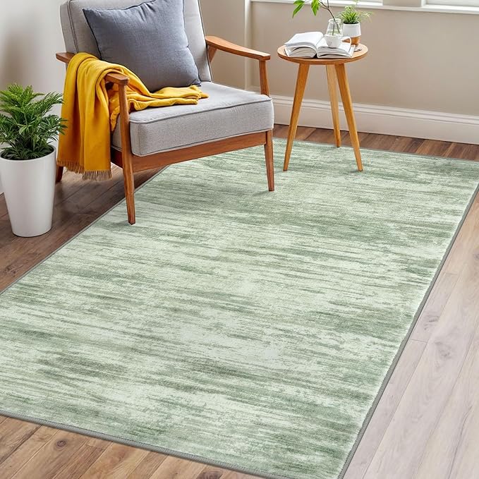 3x5 Modern Abstract Area Rug for Entryway, Light Sage Green and Ivory Super - Image 3