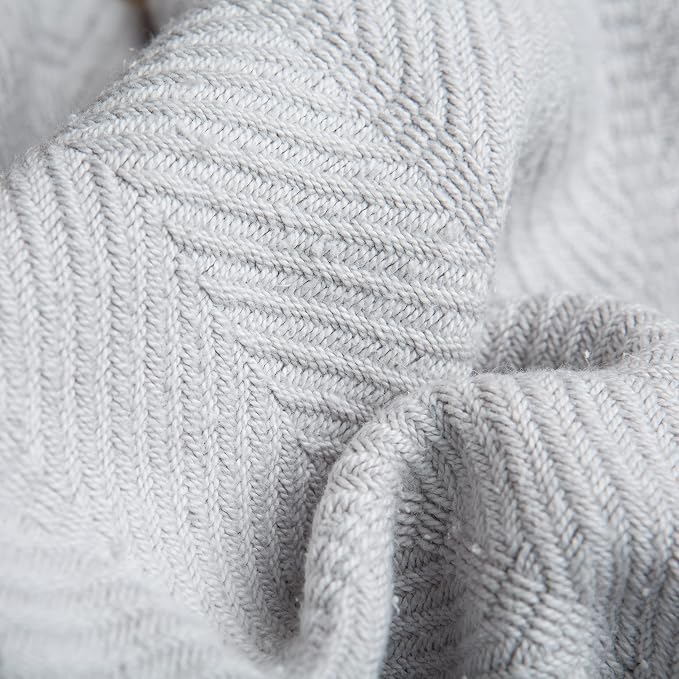 Sticky Toffee Cotton Throw Blanket 60x50 in – Light Gray Woven Lightweight - Image 5