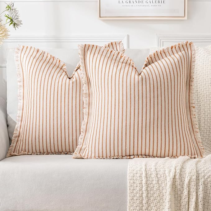 MIULEE Pack of 2 Orange Throw Pillow Covers 24x24 Inch Striped Farmhouse Couch by MIULEE