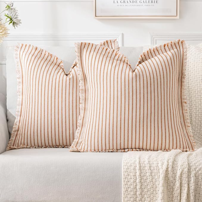 MIULEE Pack of 2 Orange Pillow Covers 18x18 Inch Striped Farmhouse Couch Throw by MIULEE