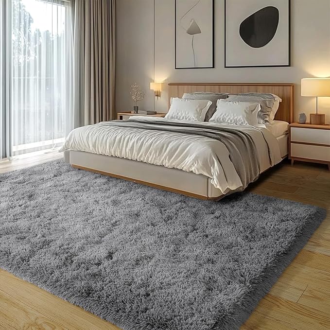 Dark Gray Fluffy Rug Plush Carpet - Image 4
