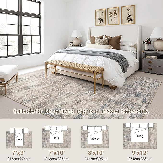 Area Rug for Living Room: 9x12 Washable Neutral Abstract Modern Soft Rugs Non - Image 2