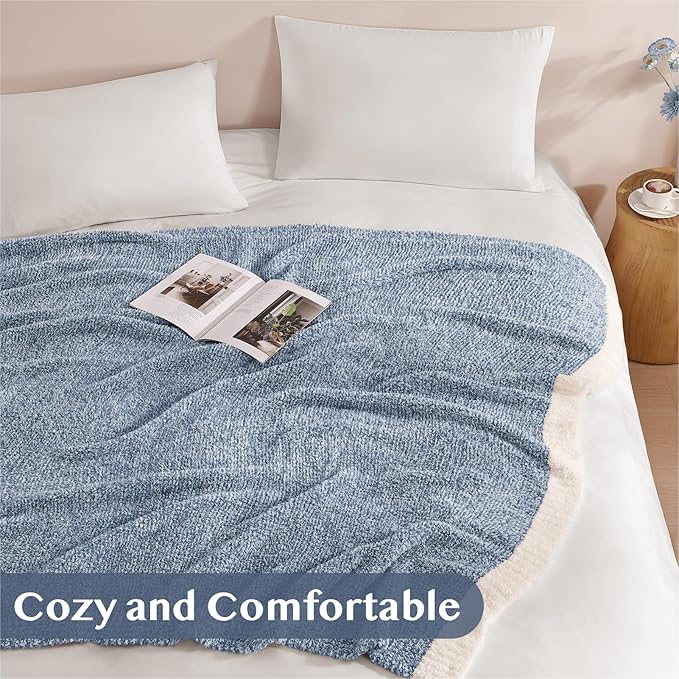 WRENSONGE Throw Blanket Cationic Dyeing Blue Soft Cozy Fluffy Warm Hand Made - Image 4