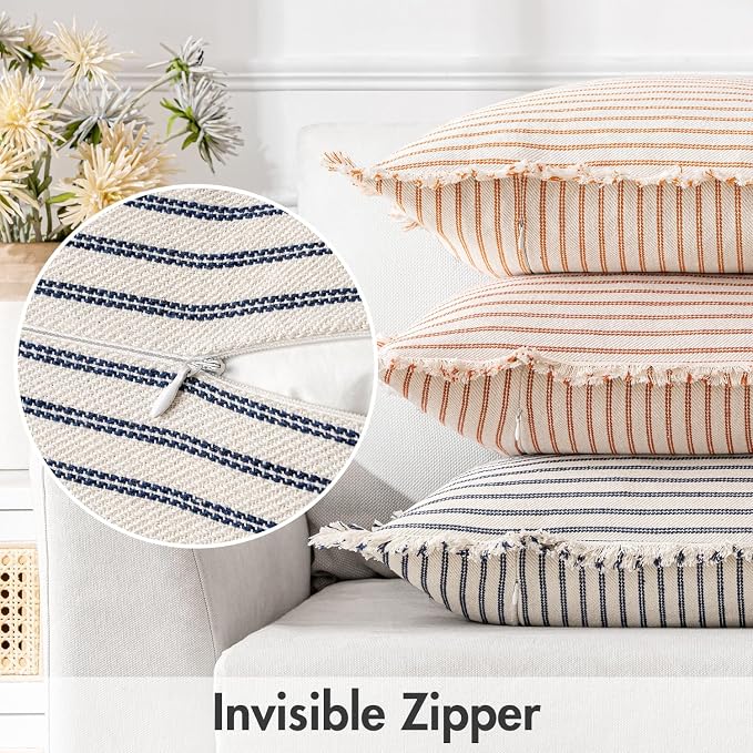 MIULEE Pack of 2 Navy Blue Pillow Covers 22x22 Inch Striped Farmhouse Couch - Image 3