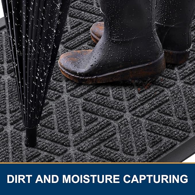 Smiry Front Door Mat Outside Entrance, Heavy Duty Sturdy Natural Rubber Doormat - Image 2