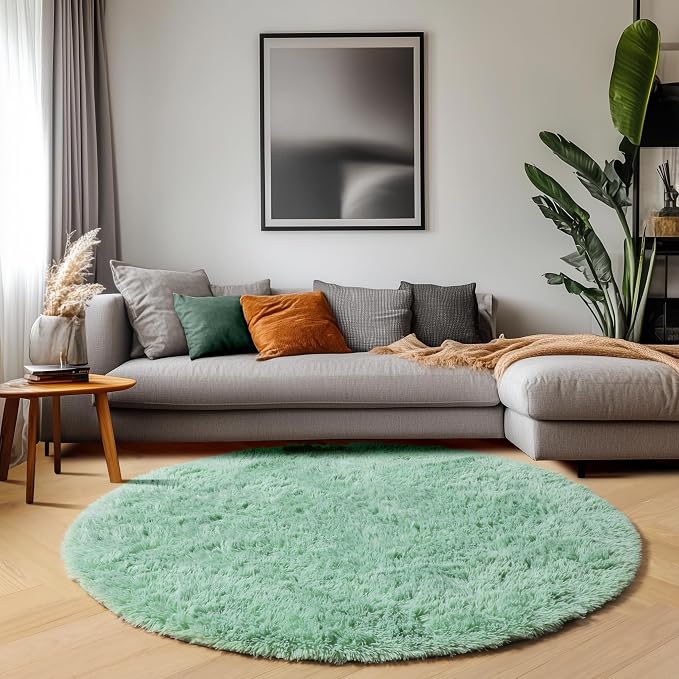 ONASAR Sage Green Round Area Rugs 6ft, Fluffy Soft Bedroom Circle Rug - Image 8