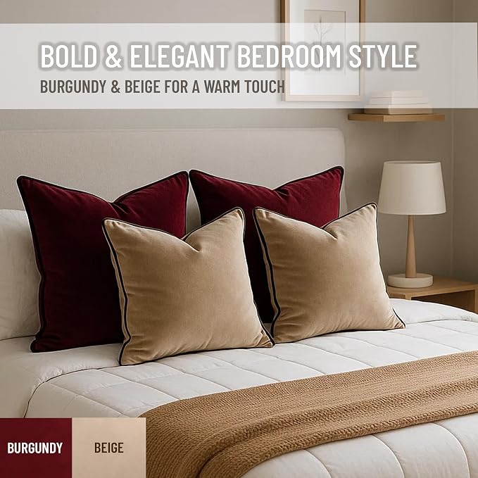 2 Pack Velvet Decorative Throw Pillow Covers, Contrast Piping, Indoor Use - Image 8