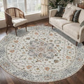 Tangsoo Vintage Round Rug 6ft, Washable Circle Rug, Non Slip Boho Round Area Rug by Tangsoo