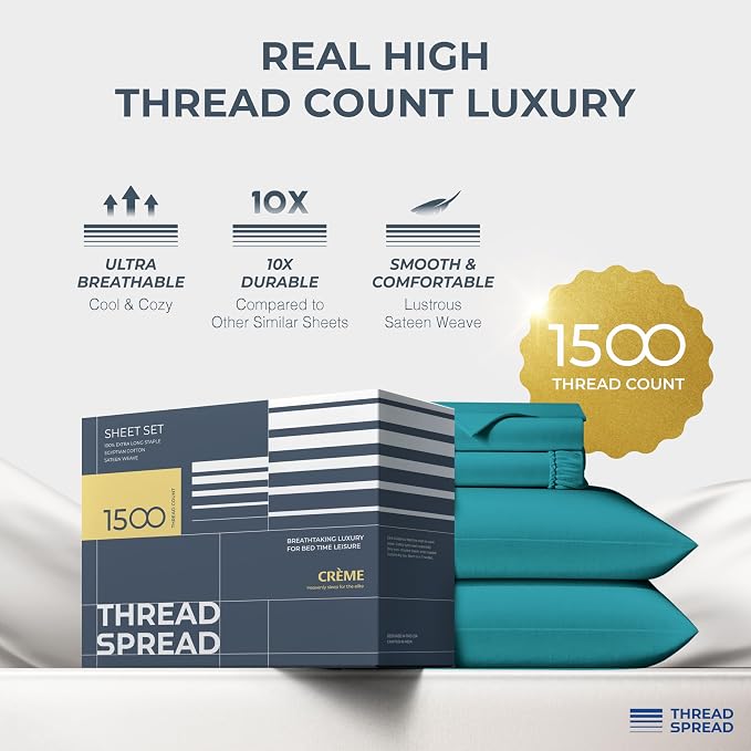 THREAD SPREAD 100% Egyptian Cotton Sheets California King Size Bed Set - Image 2