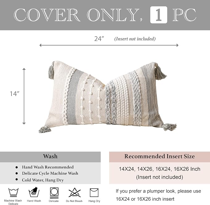 BlissBlush Gray Decorative Lumbar Pillow Cover 14x24, Farmhouse Lumbar Throw - Image 4