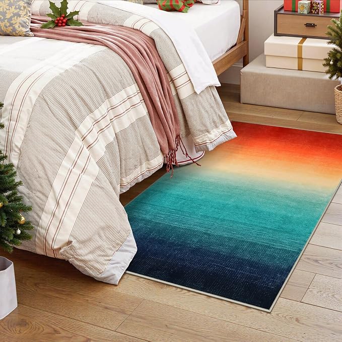 Wonnitar Colorful Small Christmas Rug, Washable 2x3 Rainbow Bathroom Rugs - Image 2