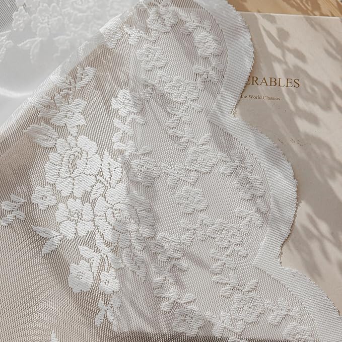 Anmao Vintage Lace Kitchen Curtains 24 Inches Long 2 Panels, Romantic Semi - Image 6