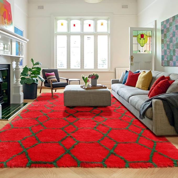 ONASAR Area Rugs for Living Room Bedroom, 5x8 Washable Fluffy Red and Dark by ONASAR