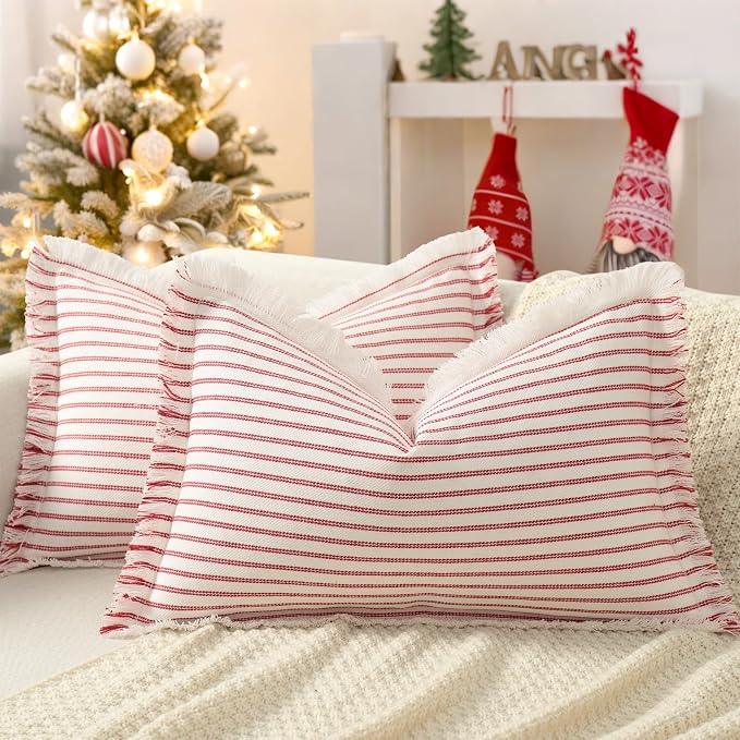 ZWJD Throw Pillow Covers 12x20 Set of 2 Striped Pillow Covers by ZWJD