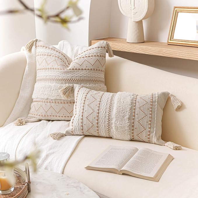 BlissBlush Decorative Throw Pillow Cover 18X18 Combo Set of 2 Square Cream - Image 4