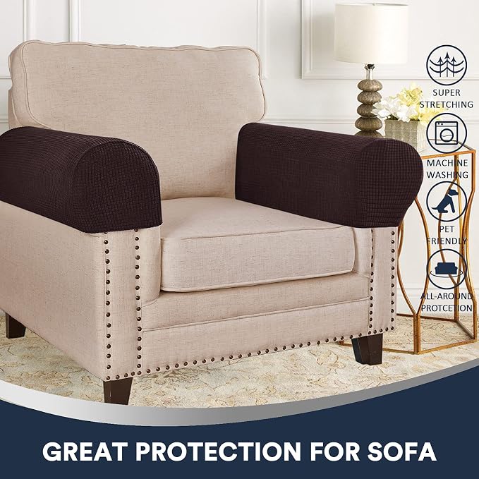 Stretch Sofa Arm Covers Spandex Jacquard Anti-Slip Couch Arm Covers - Image 2