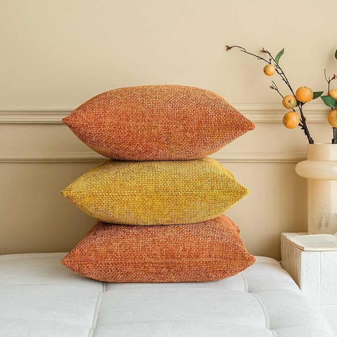 a moment Fall Orange Chenille Throw Pillow Covers 22x22 Inch Pack of 2 Modern - Image 7