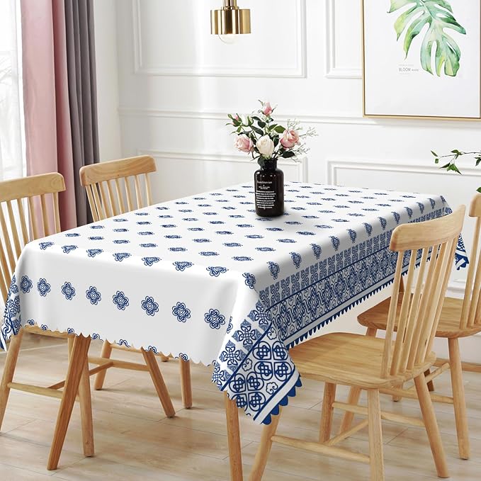 70x108inches Blue Medallion Print Tablecloth Mykonos Blue Mediterranean Tile by TTQYFNM