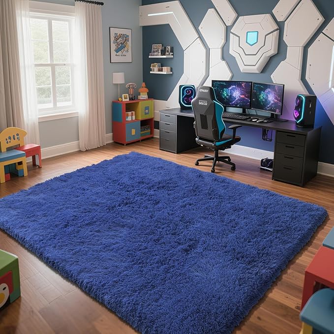 Blue Fluffy Rug Shaggy Area Rug, 9x12 Area Rugs - Image 2