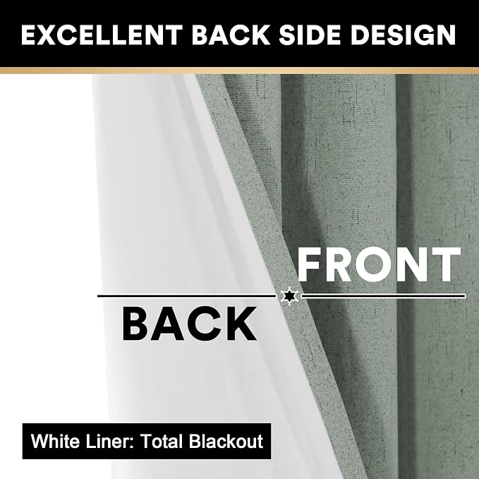 PrinceDeco Linen 100% Blackout Curtains 84 Inches Length 2 Panels Set Grommet - Image 5