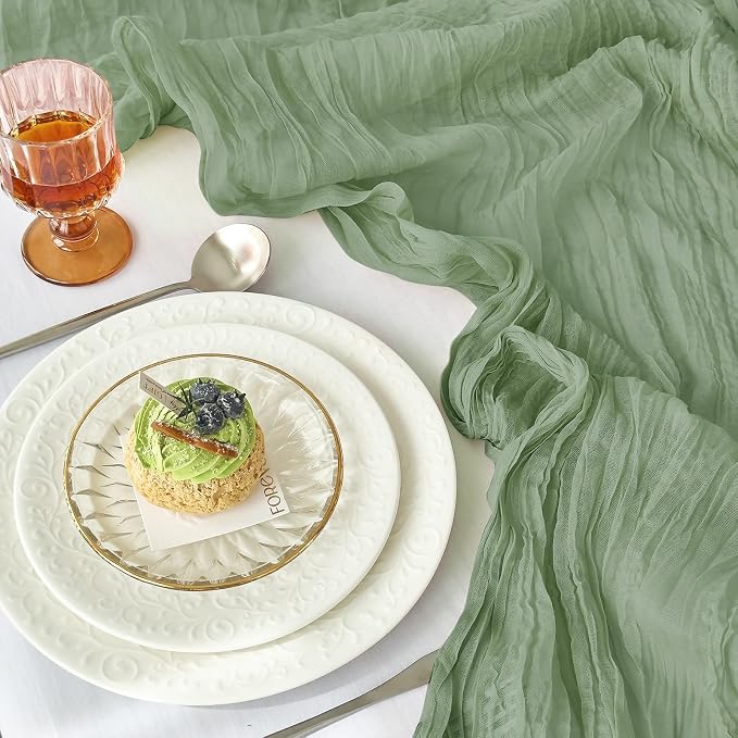 IVAPUPU 4 Pcs Cheesecloth Table Runner - 10ft Sage Green Boho Gauze Cheese - Image 2
