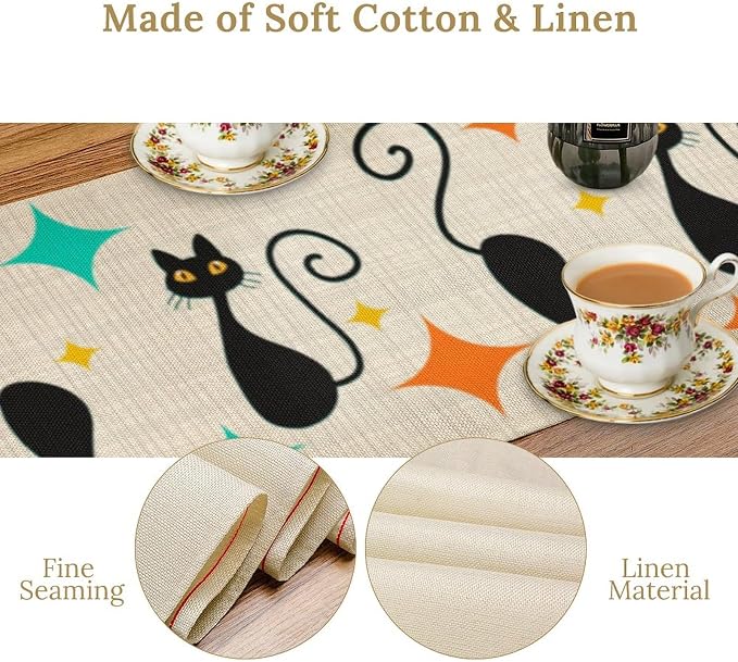 Mid Century Cat Table Runner, 13x70 Inch - Image 5