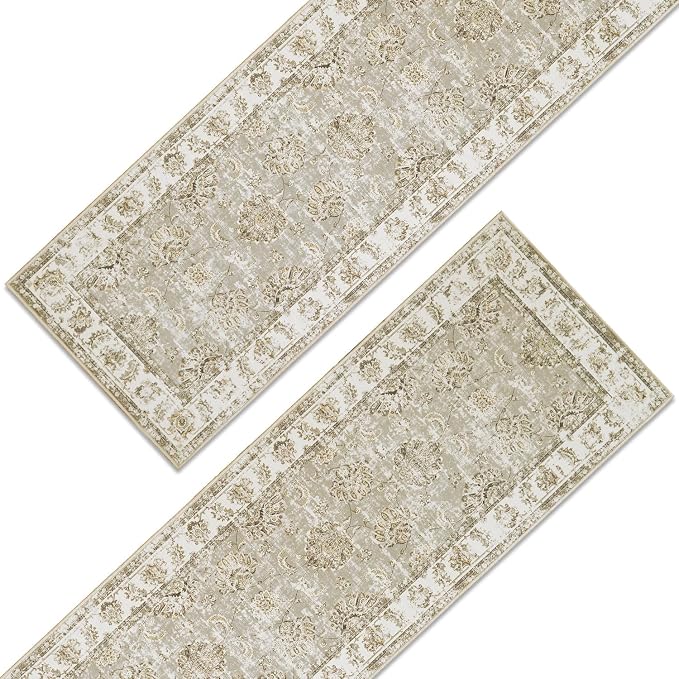jinchan Fiora Runner Rug 3x10-2pcs Kitchen Washable Vintage Hallway Rug Floral - Image 3