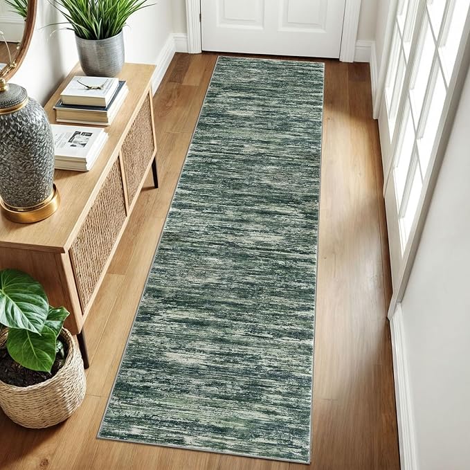 2x8 Modern Abstract Runner Rug for Hallways, Dark Green Super Soft Hallway - Image 3