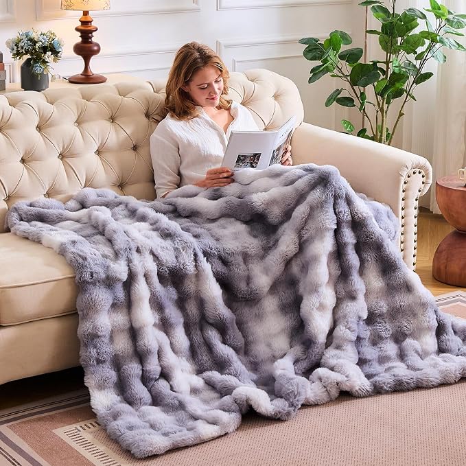 Lotus Karen Faux Fur Blanket Tie-Dye Gray - Image 3