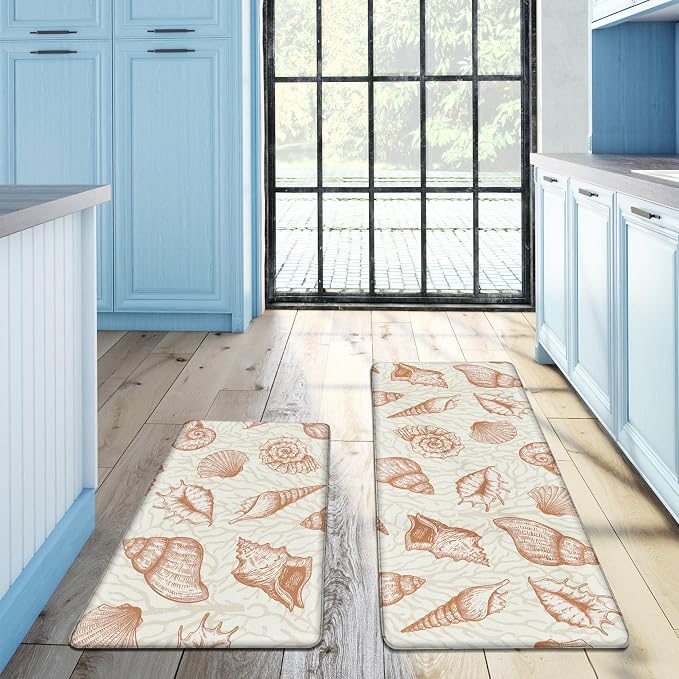 Kitchen Mats for Floor Cushioned Anti Fatigue Sets of 2 Beach Theme Kitchen - Image 3