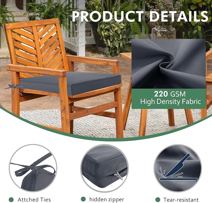 Outdoor Chair Cushions Set of 2: Waterproof & Fade Resistant Deep Seat Cushion - Image 4