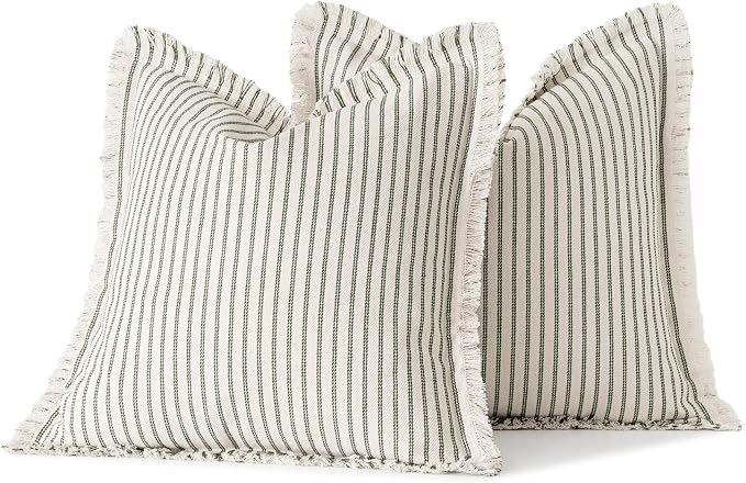 MIULEE Pack of 2 Olive Green Christmas Pillow Covers 26x26 Inch Striped - Image 6