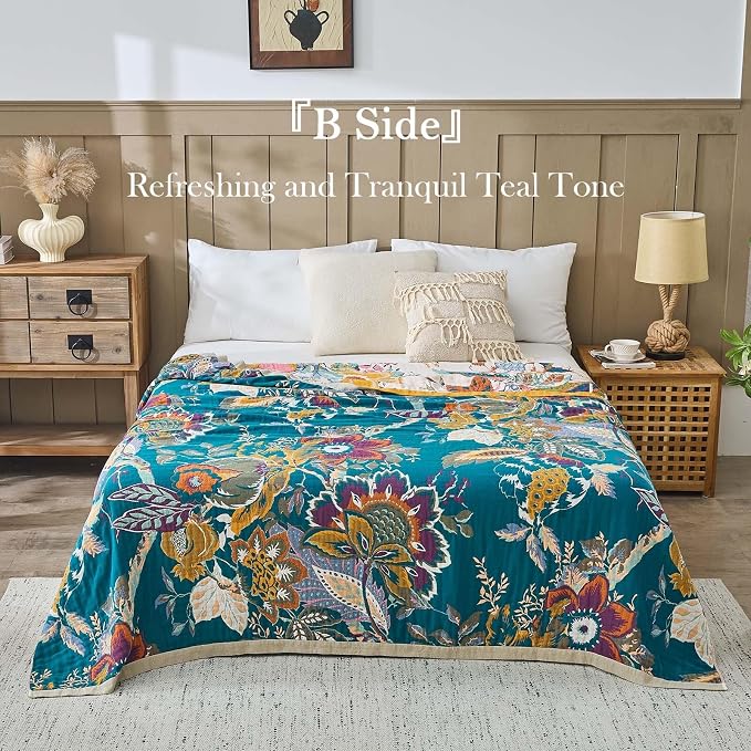 Farmhouse Throw Blanket, 100% Cotton Bohemian Vintage Quilt - Image 3